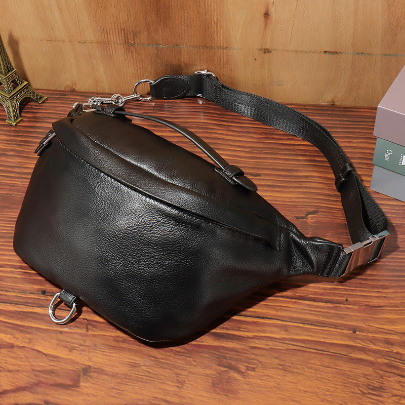 Black Mens Leather Fanny Pack Bum Bag Black Fanny Bag Black Waist Bags For Men