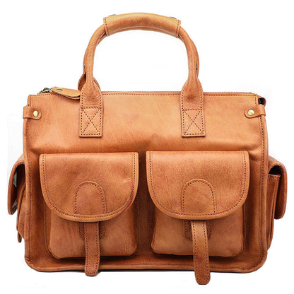 Vintage Light Brown Mens Leather Briefcase Work Handbag Brown 13'' Computer Briefcase For Men