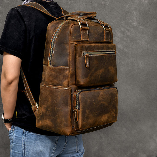 Vintage Brown Leather Mens 16' Laptop Backpack Hiking Backpack Travel Backpack College Bag for Men