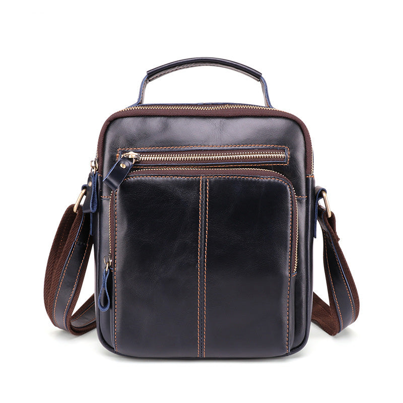 Cool Brown Leather Men's Small Vertical Side Bag Blue Vertical Messenger Bag For Men