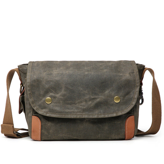 Cool Waxed Canvas Leather Mens Casual Messenger Bag Small Postman Bag Side Bag For Men