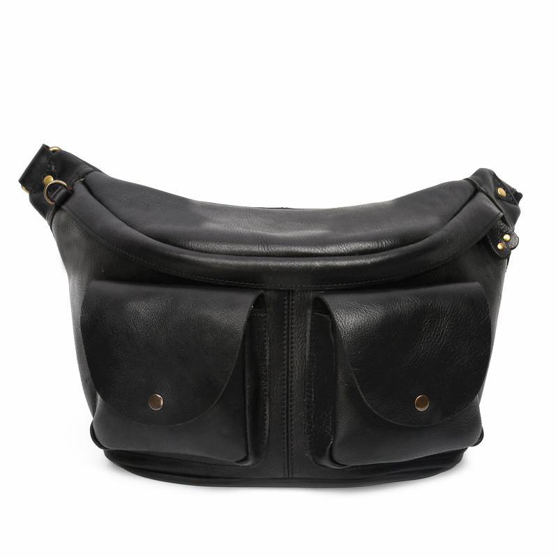 Black Leather Mens Fanny Pack Hip Packs Sling Bag Waist Bags for Men