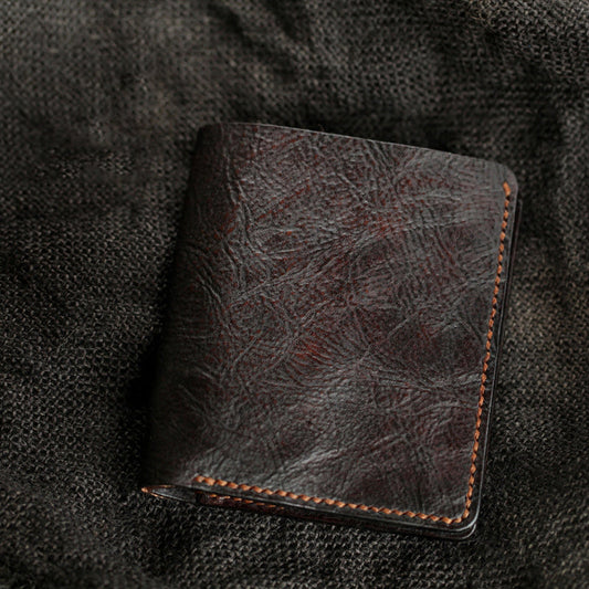 Handmade Dark Coffee Leather Mens Vertical Small Wallet Cool billfold Wallet Bifold Slim Wallet For Men