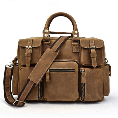 Vintage Leather Men's Travel Bag Business Handbag Laptop 14inch Briefcase For Men