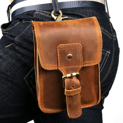 Vintage Brown Leather Men's Belt Pouch Cell Phone Holster Belt Bag For Men