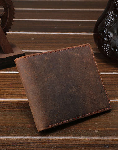 Cool Vintage Brown Mens Leather Small Wallet Bifold billfold Wallets for Men