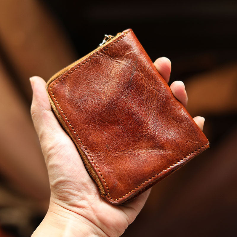 Cool Brown Leather Mens billfold Wallet Bifold SMall Wallet Black Front Pocket Wallet For Men