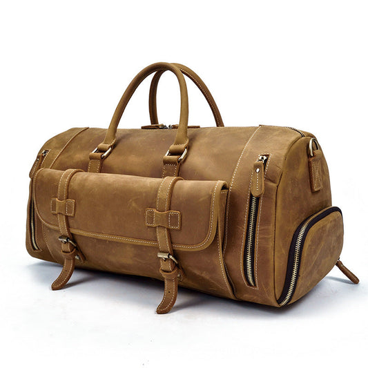 Large Leather Men Barrel Overnight Bags Travel Bags Weekender Bags For Men