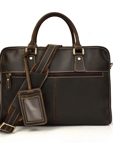 Vintage Leather Mens 14inch Briefcase Handbags Laptop Bag Work Bag For Men