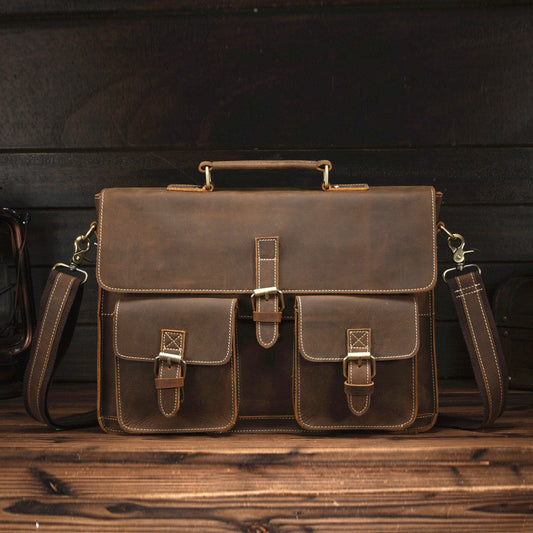 Vintage Brown Leather Men's Professional Briefcase 13¡®¡¯ Laptop Shoulder Briefcase For Men