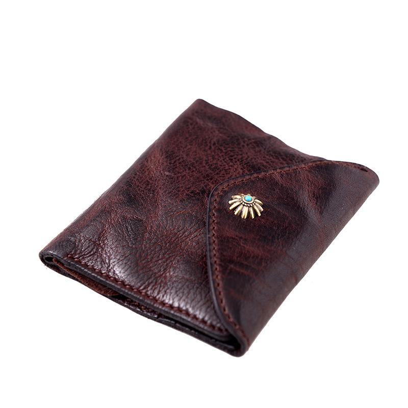 Vintage Coffee Leather Mens Envelope billfold Small Wallet Front Pocket Bifold billfold Wallet For Men