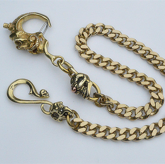 Badass Men's Gold Brass Skull Biker Wallet Chain Key Chain Pants Chain For Men