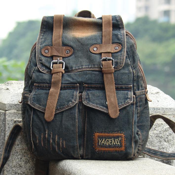 Denim Blue Mens 12 inches Backpack School Backpack Blue Jean Travel Backpacks For Men