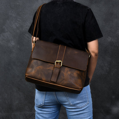 Vintage Leather Mens 13¡®¡¯ Brown Side Bag Messenger Bag Courier Bag For Men