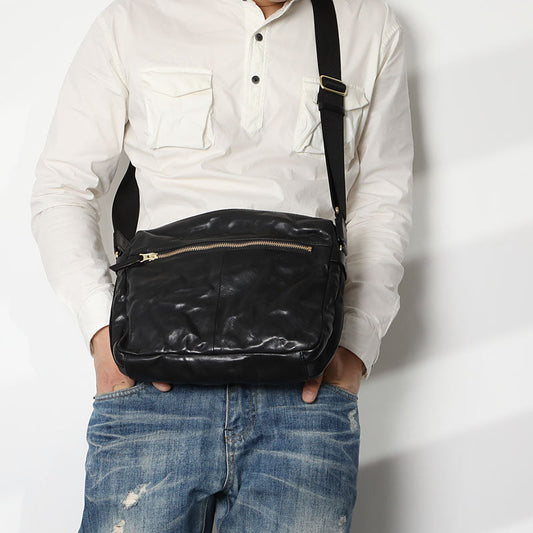 Casual Black Leather Mens Cool Side Bags Messenger Bag Brown Postman Courier Bags for Men