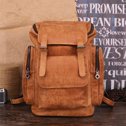 Trendy Brown Leather Men's 15'' Laptop Backpack Travel Backpack School Backpack For Men