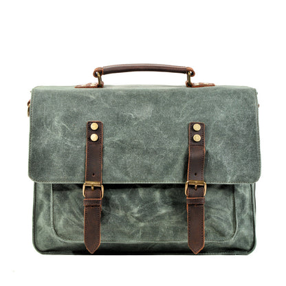 Waxed Canvas Leather Mens Green Casual 14¡®¡¯ Briefcase Handbag Messenger Bag Side Bag For Men