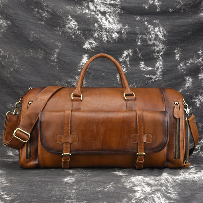 Cool Brown Leather Men's Overnight Bag Travel Bag Duffel Bag Weekender Bag For Men