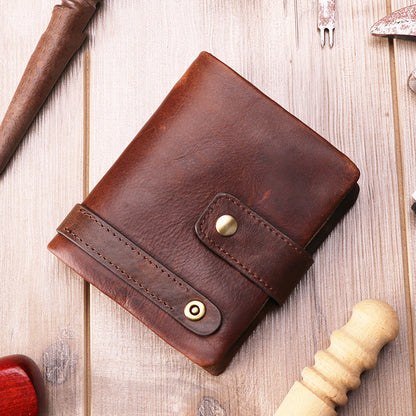 Cool Leather Mens Small Bifold Brown Wallet billfold Wallet RFID Front Pocket Multi-card Wallets for Men