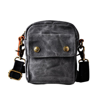 Gray Cool Canvas Mens Mini Vertical Waist Bag Belt Pouch Messenger Bags Side Bag for Men