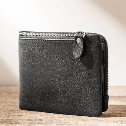 Black Leather Mens Small Wallet Front Pocket Wallet Black Bifold Slim billfold Wallet for Men