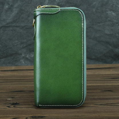 Green Mens Leather Cards Long Wallets Lot of Cards Black Zipper Long Wallet Cards Wallet for Men