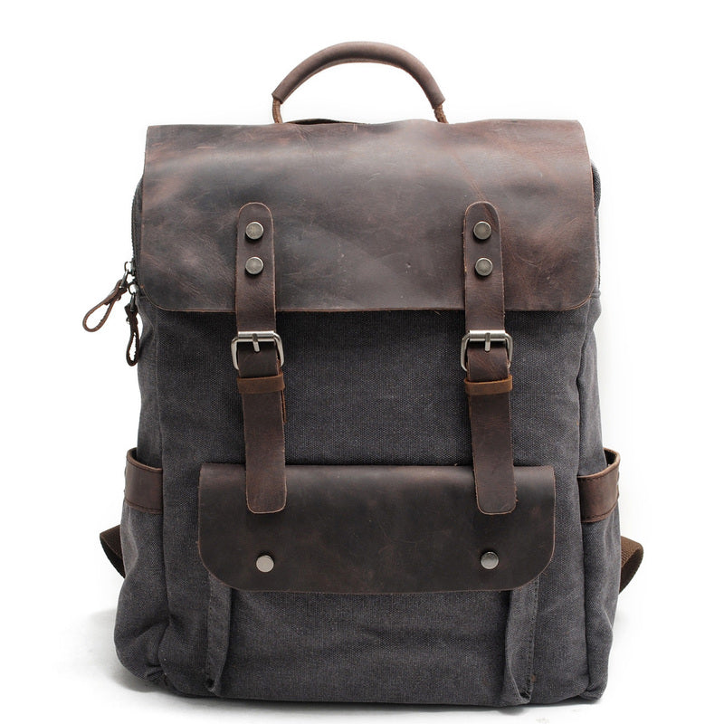 Cool Canvas Leather Mens 15'' College Gray Computer Backpack Travel Backpack for Men