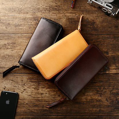 Handmade Vintage Mens Leather Black Long Wallet Dark Brown Cool Long Card Wallet for Men