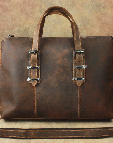 Cool Dark Brown Leather Men Vintage Briefcase 13inch laptop Shoulder Bag Work Bag For Men