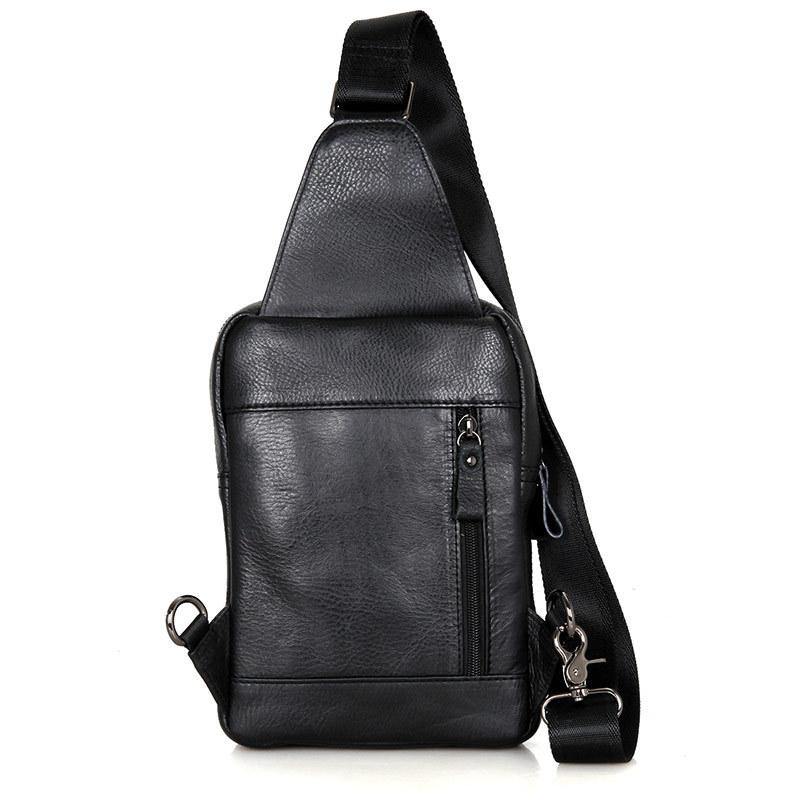 Top Black Leather Backpack Men's  Sling Bag Chest Bag Top One shoulder Backpack Sling Pack For Men