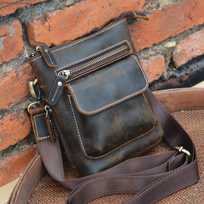 Vintage Brown Leather Men's Small Side Bag Belt Pouch Belt Bag Small Messenger Bag For Men