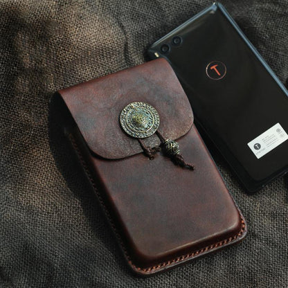 Cool Handmade Coffee Leather Mens Holster 6' Cellphone case phone pocket With Belt Loop For Men