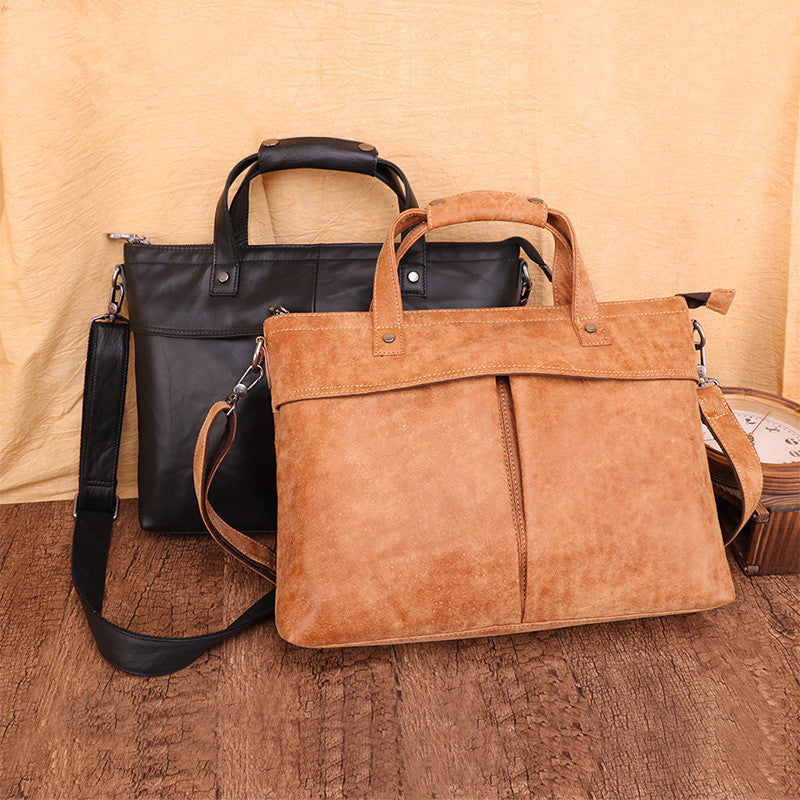 Vintage Fashion Leather Mens 13inch Briefcase Laptop Shoulder Bag Business Bag Handbag For Men