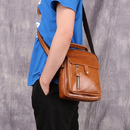 Fashion Brown Leather Men's Small Vertical Courier Bag Messenger Bag Side Bag For Men