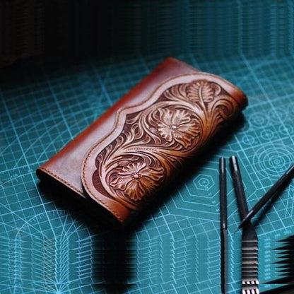 Handmade Leather Vintage Tooled Mens Long Wallet Cool Long Wallet for Men