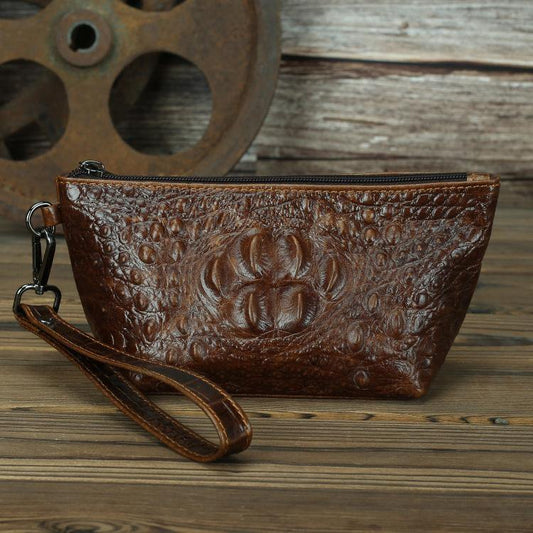 Brown Crocodile Pattern Mens Leather Zipper Clutch Wristlet Purse Bag Clutch Bags Phone Bag For Men