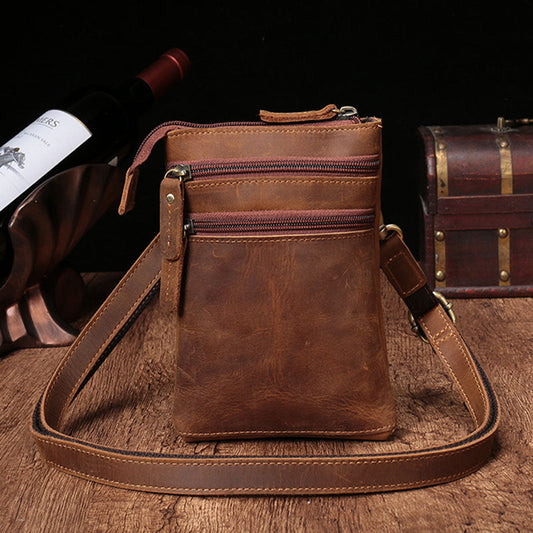 Vintage Leather Men's CELL PHONE HOLSTER Belt Pouch Waist Small Side Bag For Men