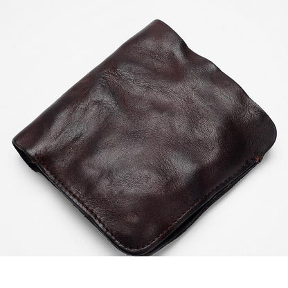 Dark Brown Handmade Leather Mens Bifold Small Wallet Brown billfold Wallet Card Wallet For Men