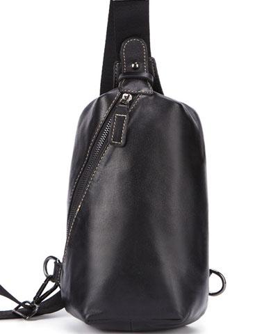 Cool Black Leather Chest Bag Sling Bag Crossbody Sling Bag Hiking Sling Bag For Men