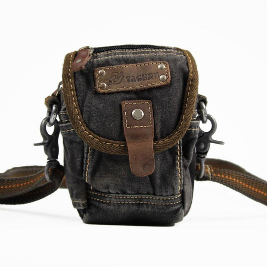 Canvas Black Mens Mini Side Small Messenger Bag Belt Bag Canvas Belt Pouch Waist Bag For Men