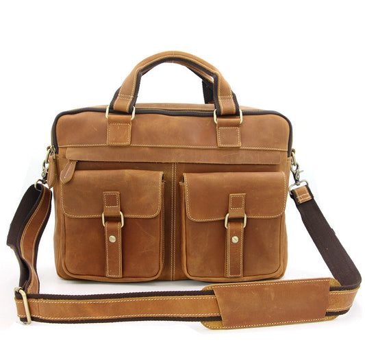 Vintage Brown Leather Men's 15'' Laptop Briefcase Professional Briefcase Handbag For Men