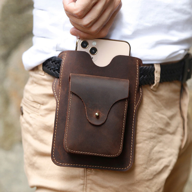 Leather Mens Phone Holster Belt Pouch Cigarette Pack Waist Pouch Belt Bags For Men