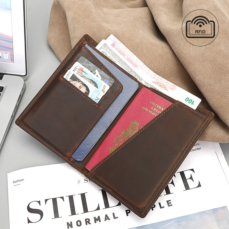 Slim Leather RFID Vertical Travel Wallet for Men Bifold Wallet Passport Wallet Travel Wallet