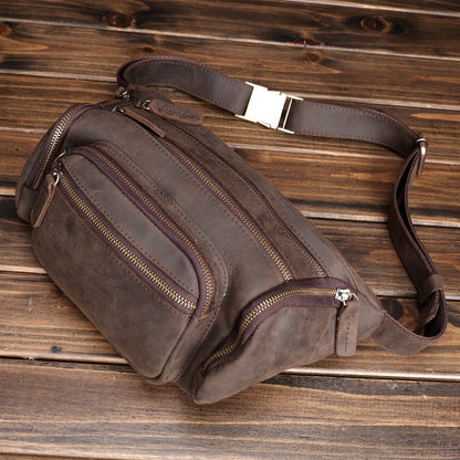 Brown Leather Fanny Packs Large Waist Bags Mens Hip Packs Sling Bags Sling Pack for Men