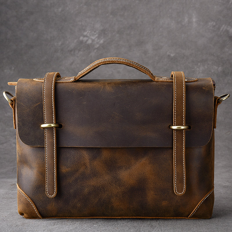 Leather Mens Brown Briefcase 13'' Laptop Bag Messenger Bag Shoulder Bag For Men