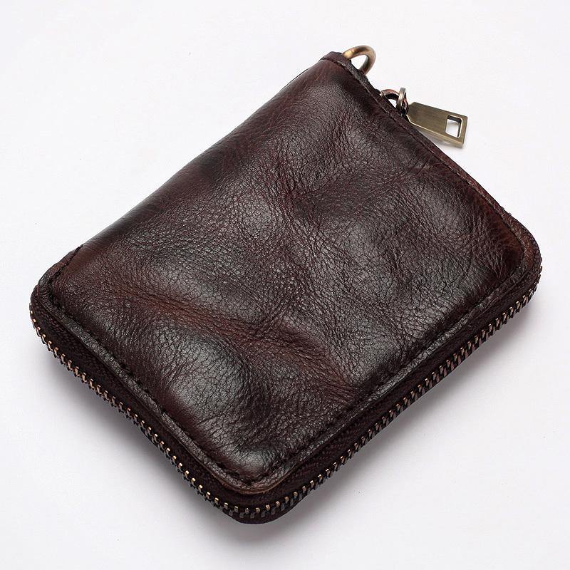 Dark Gray Handmade Leather Mens Small Wallet billfold Wallet Card Wallet For Men