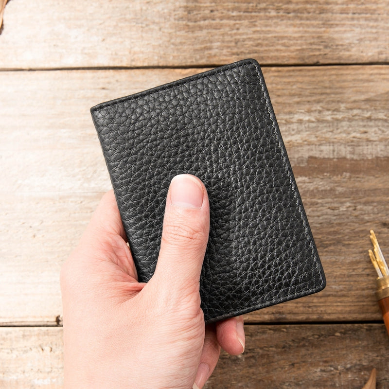 Black Leather Mens Small Card Wallet License Wallet Slim Bifold Driving License Wallet for Men