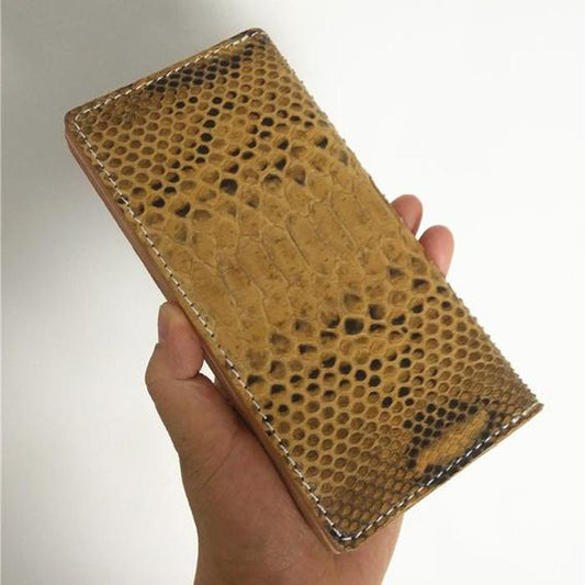 [On Sale] Handmade Vintage Mens Snake Skin Long Wallet Bifold Long Wallet for Men