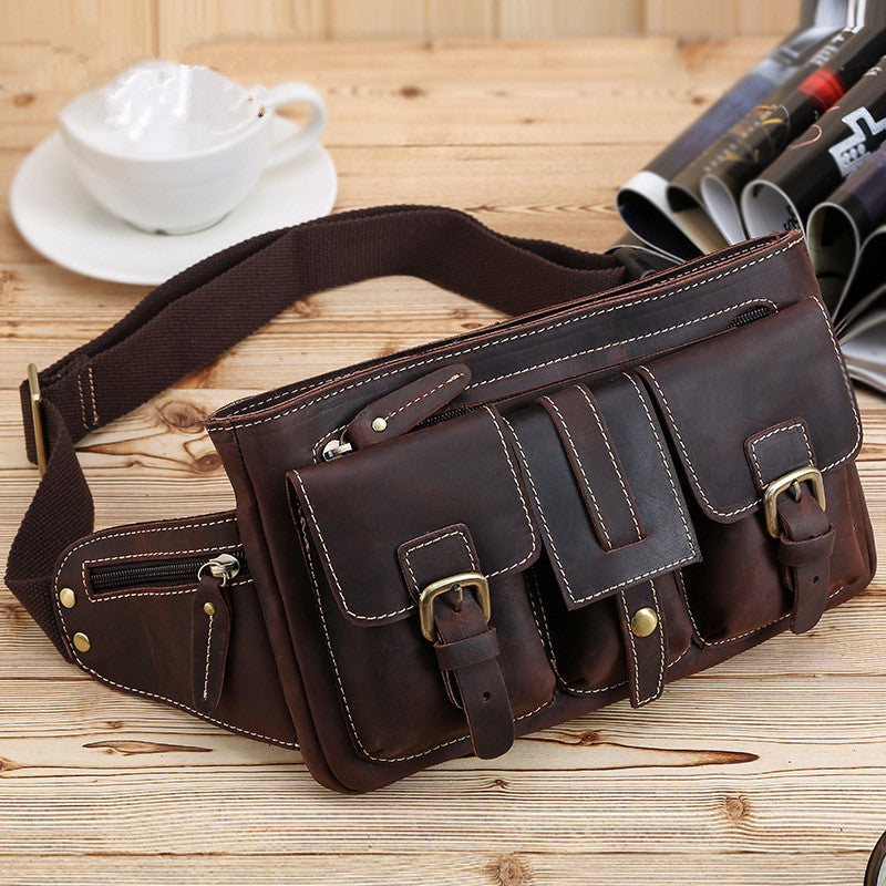 Cool Leather Brown Men's Fanny Pack Chest Bag Vintage Waist Bag Hip Pack For Men