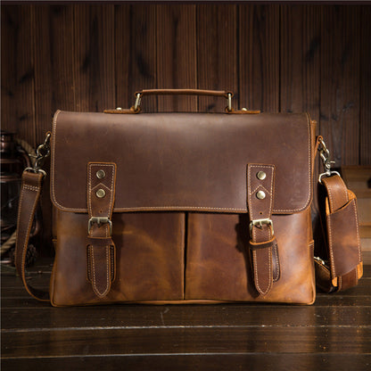 Vintage Brown Leather Mens Briefcase 13inch Laptop Bag Business Bag Handbag For Men